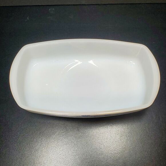 Vintage Federal Oven Proof White Milk Glass Blue Lady Michelle Floral Loaf Dish - Picture 3 of 9